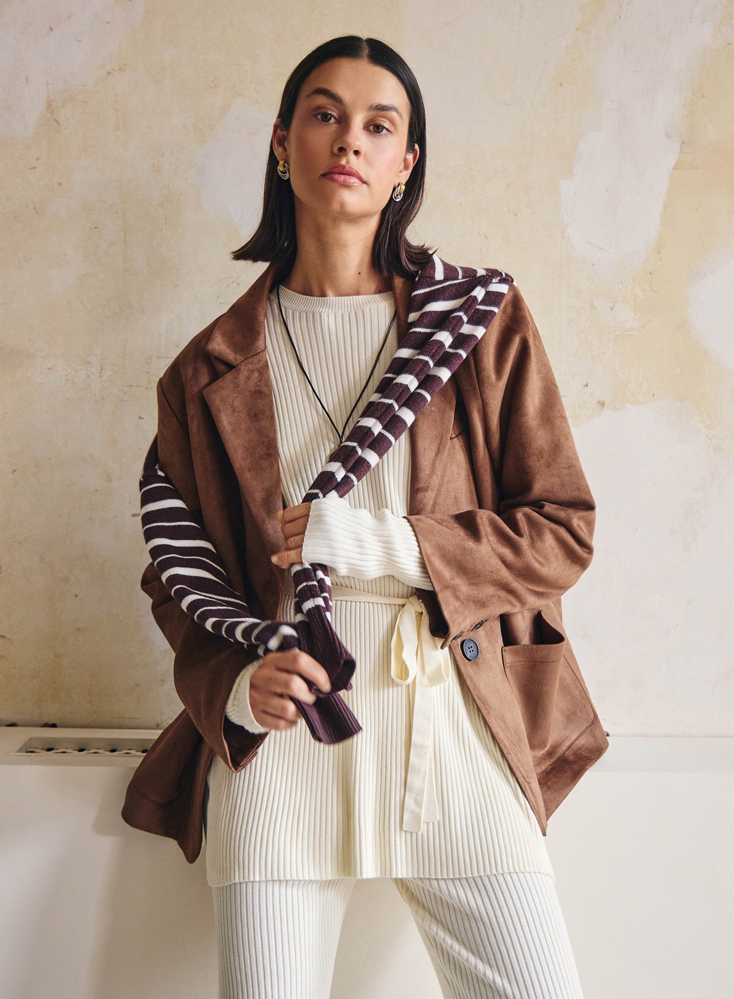 Brown Faux Suede Blazer